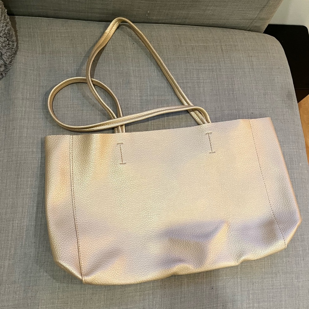 Faux Leather Tote Bag - Champagne